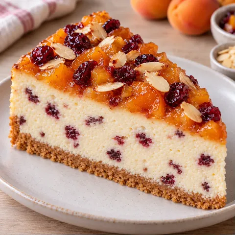 Baked cheesecake with apricots and almonds — cranberries