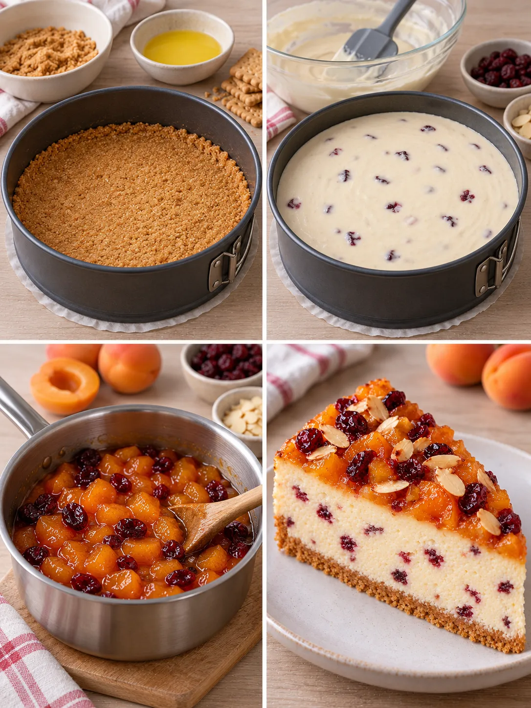Baked cheesecake with apricots and almonds — cranberries