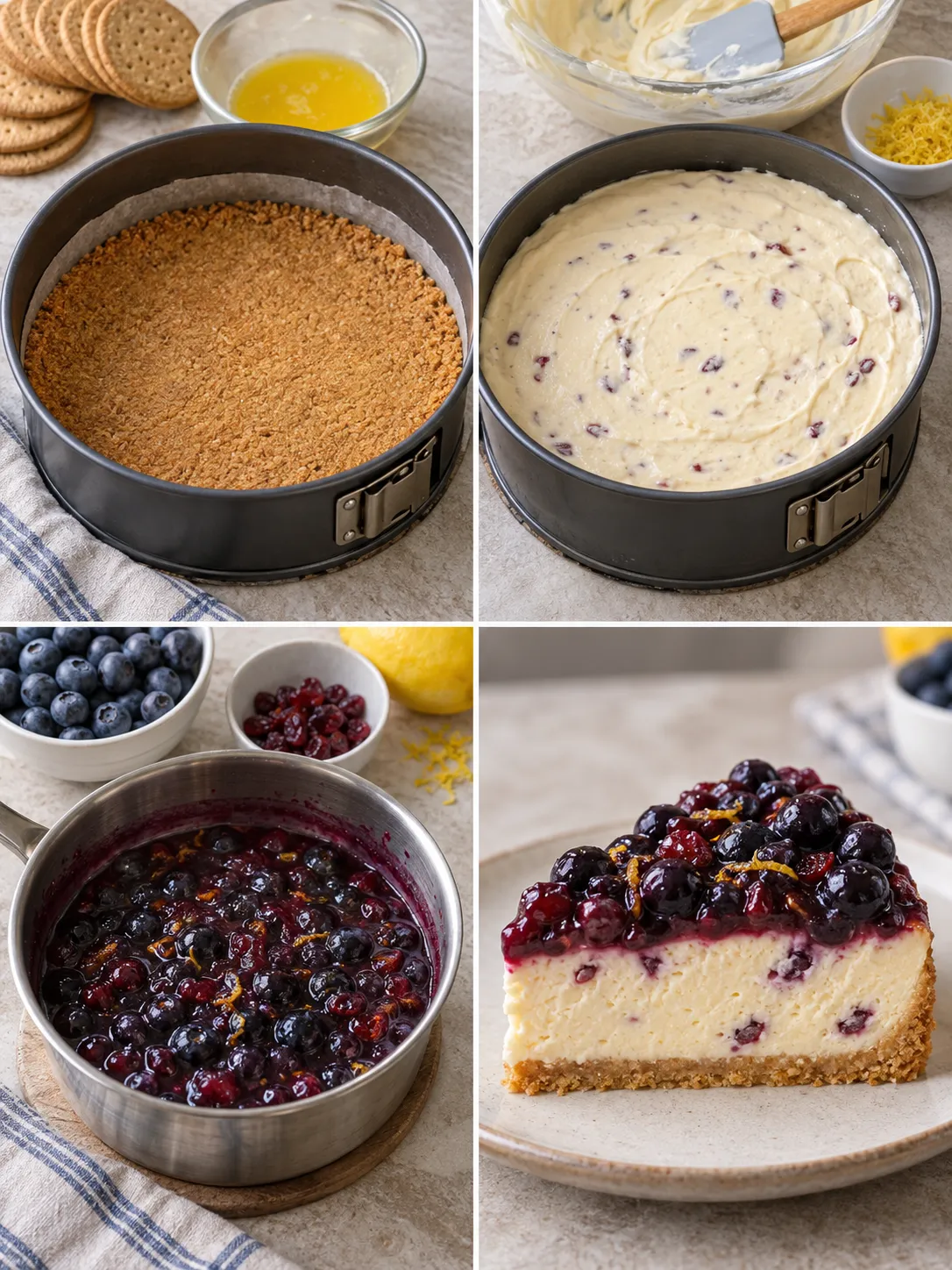 Baked cheesecake with blueberries and lemon — cranberries