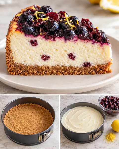 Baked cheesecake with blueberries and lemon — cranberries