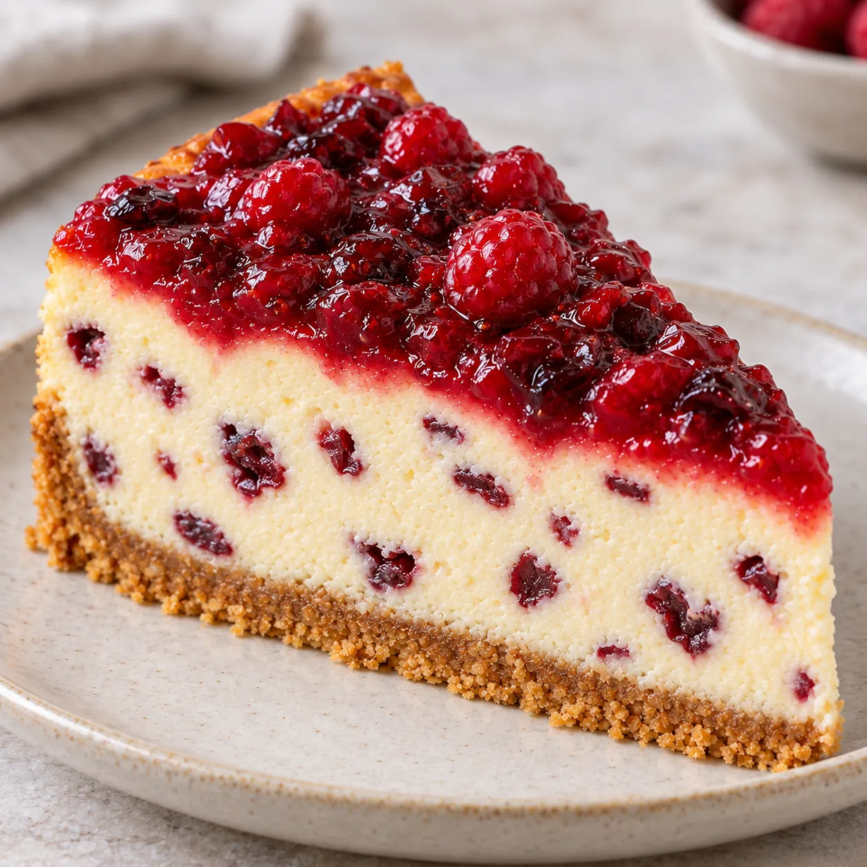 Baked cheesecake with raspberries and vanilla — cranberries