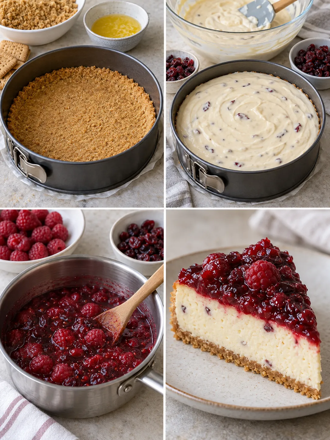 Baked cheesecake with raspberries and vanilla — cranberries