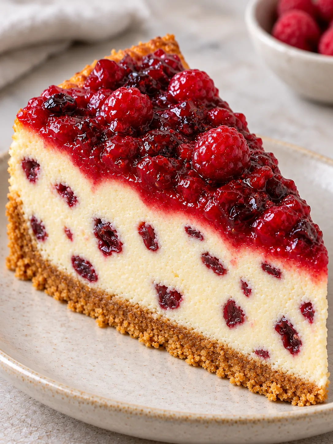 Baked cheesecake with raspberries and vanilla — cranberries