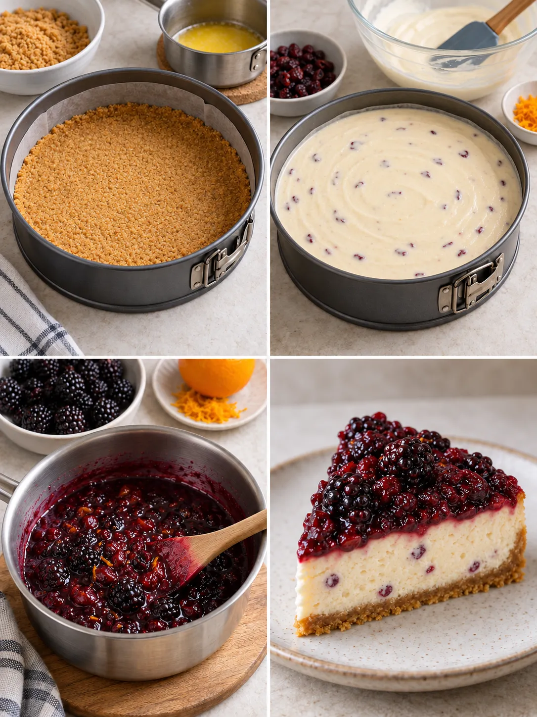 Baked cheesecake with blackberries and orange — cranberries