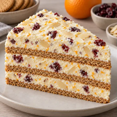 No-bake biscuit cake with orange and almonds — cranberries
