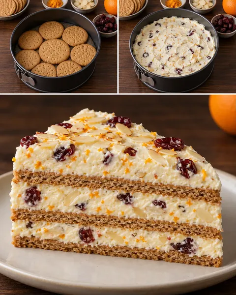 No-bake biscuit cake with orange and almonds — cranberries