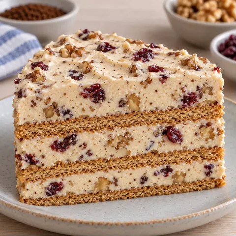 No-bake biscuit cake with coffee and walnuts — cranberries