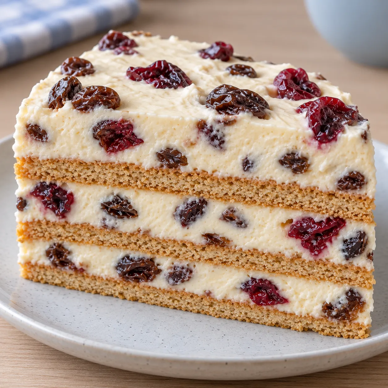 No-bake biscuit cake with vanilla and raisins — cranberries