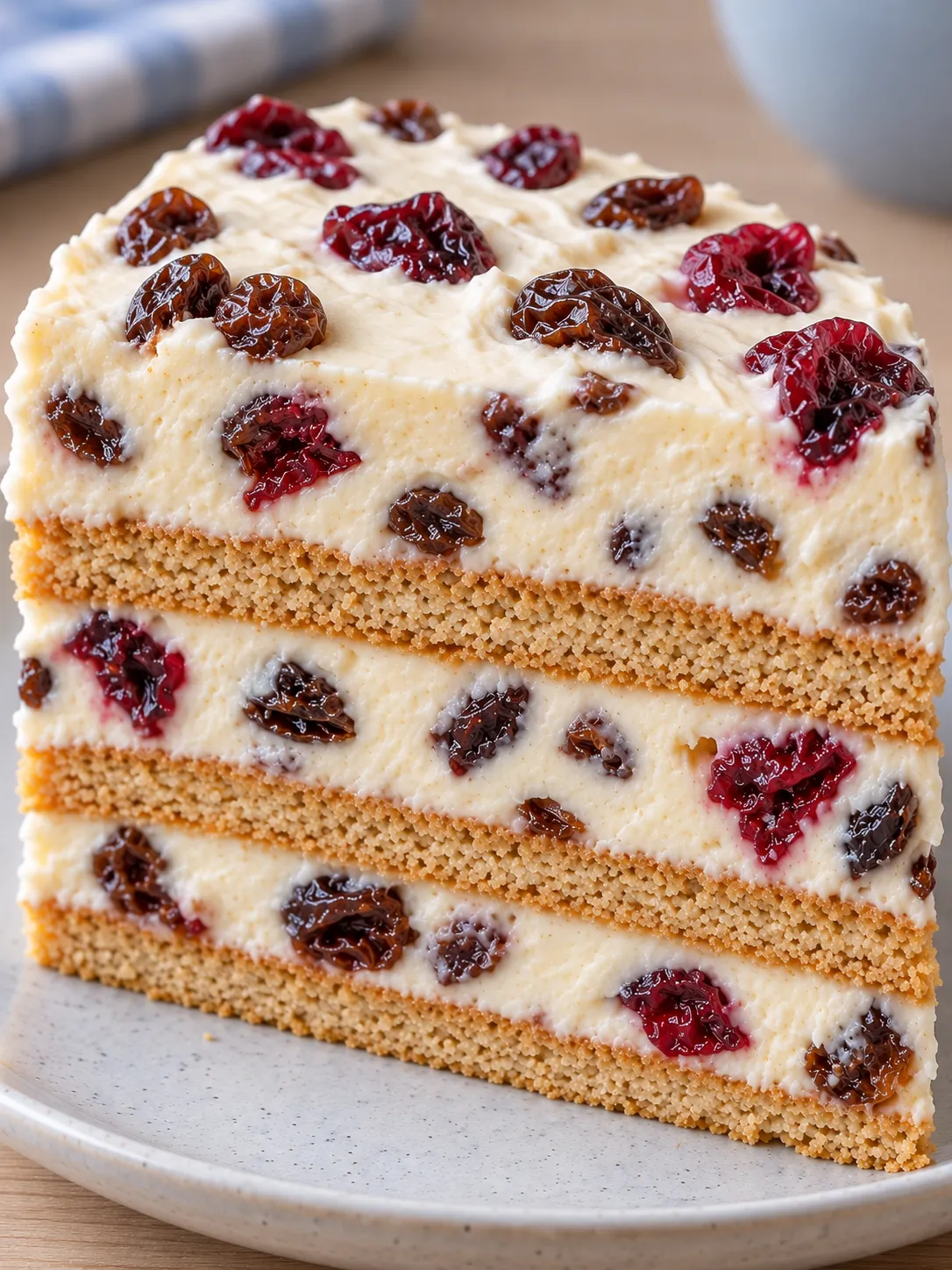 No-bake biscuit cake with vanilla and raisins — cranberries