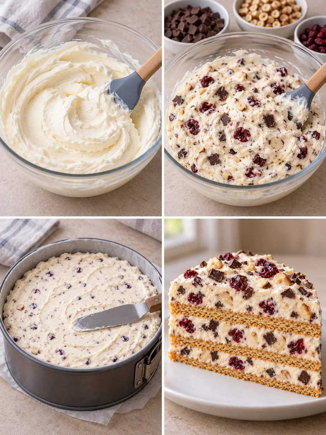 No-bake biscuit cake with chocolate and hazelnuts — cranberries