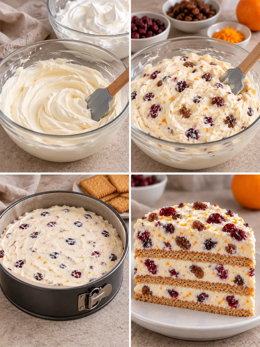 No-bake biscuit cake with cranberries and orange — raisins