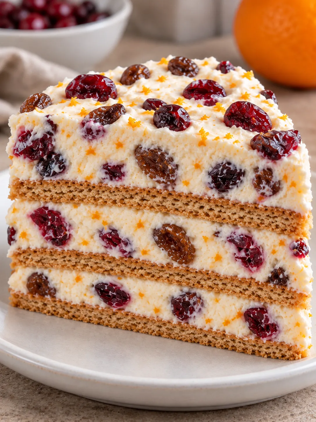 No-bake biscuit cake with cranberries and orange — raisins