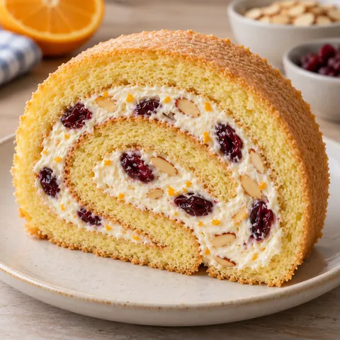Sponge roll with orange and almonds — cranberries