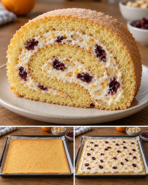 Sponge roll with orange and almonds — cranberries