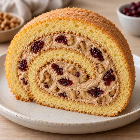 Sponge roll with coffee and walnuts — cranberries