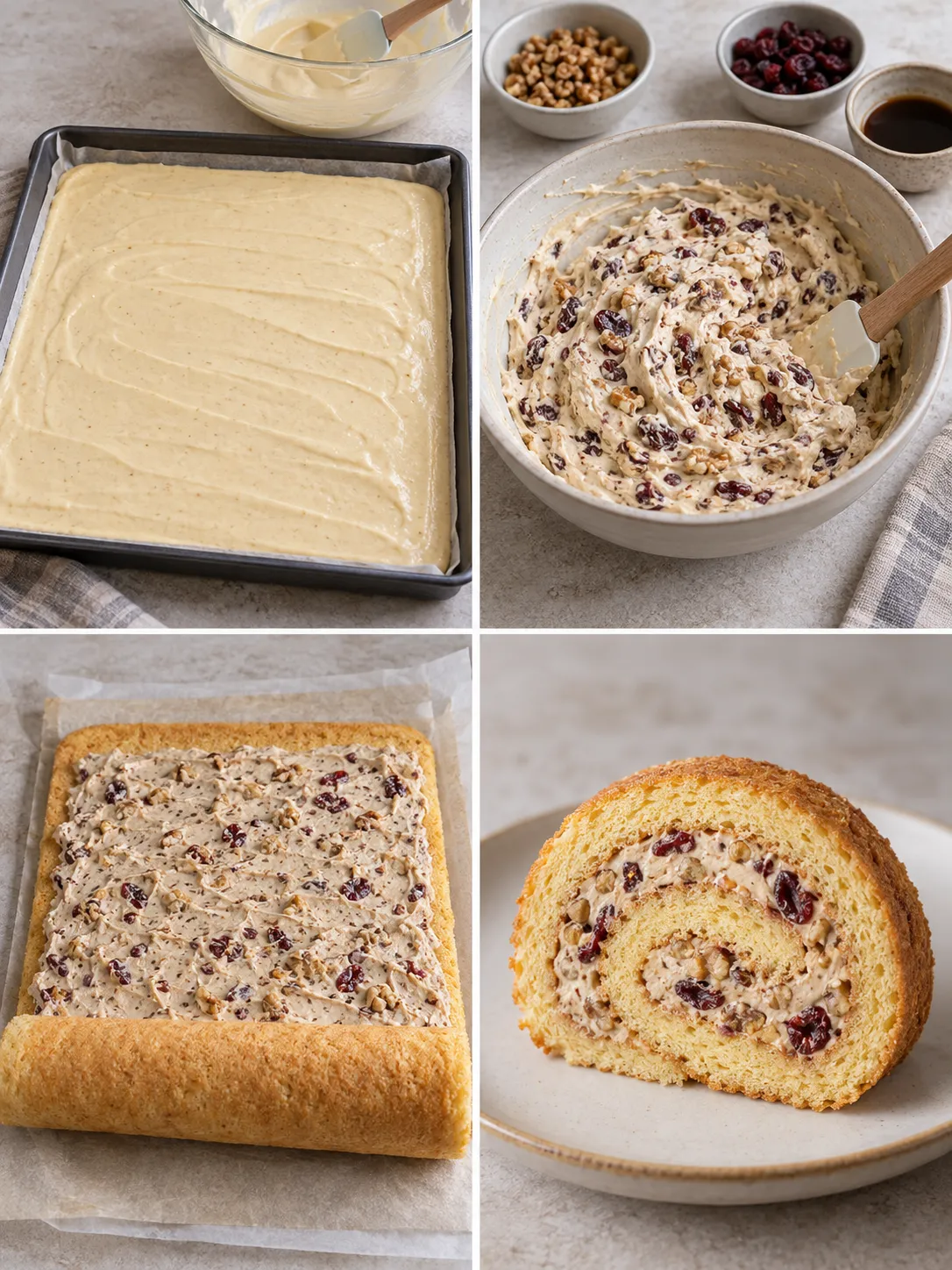 Sponge roll with coffee and walnuts — cranberries