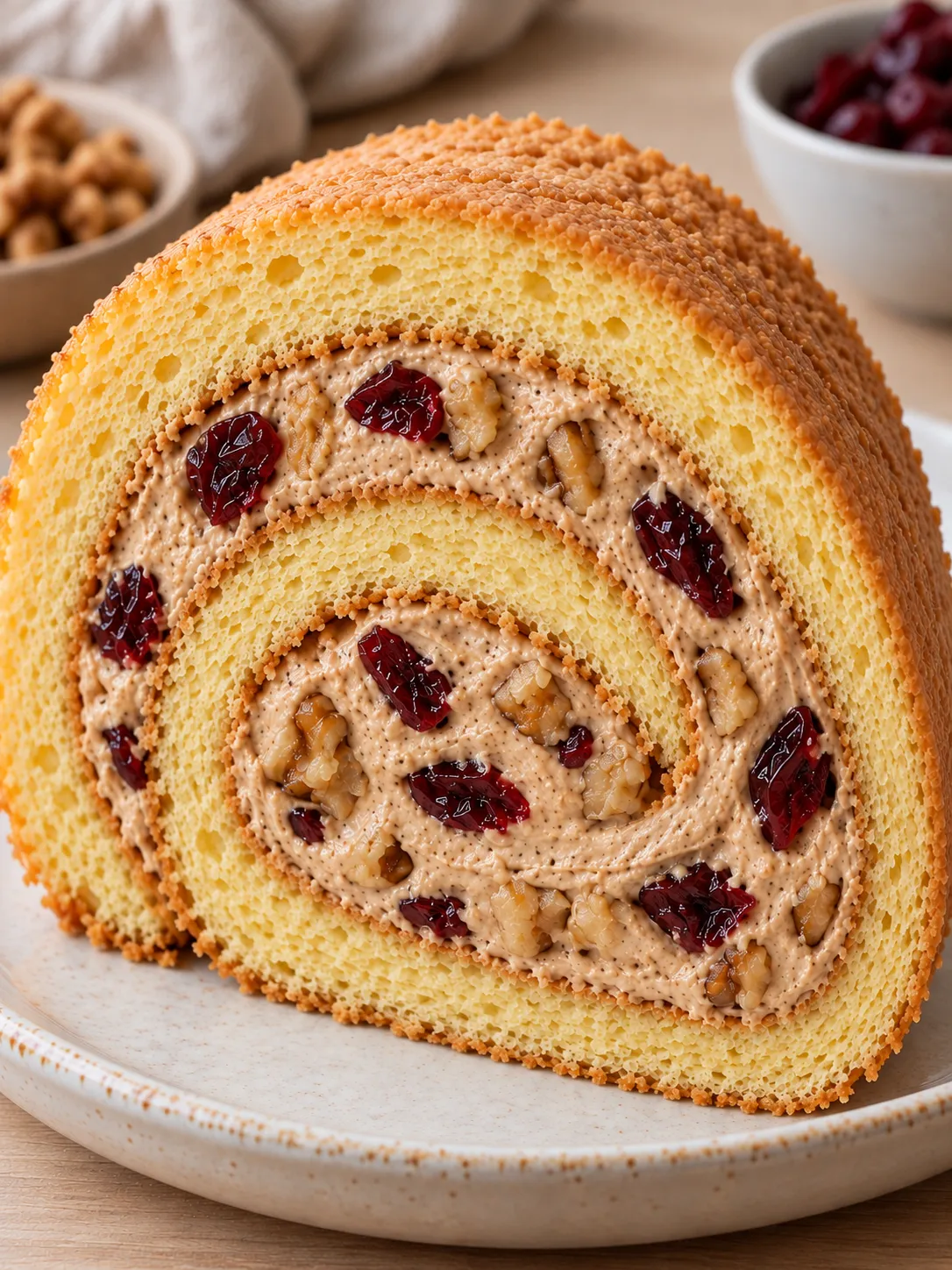 Sponge roll with coffee and walnuts — cranberries