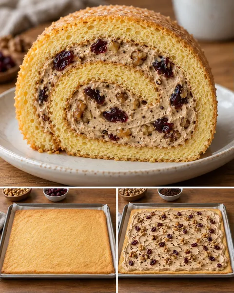 Sponge roll with coffee and walnuts — cranberries