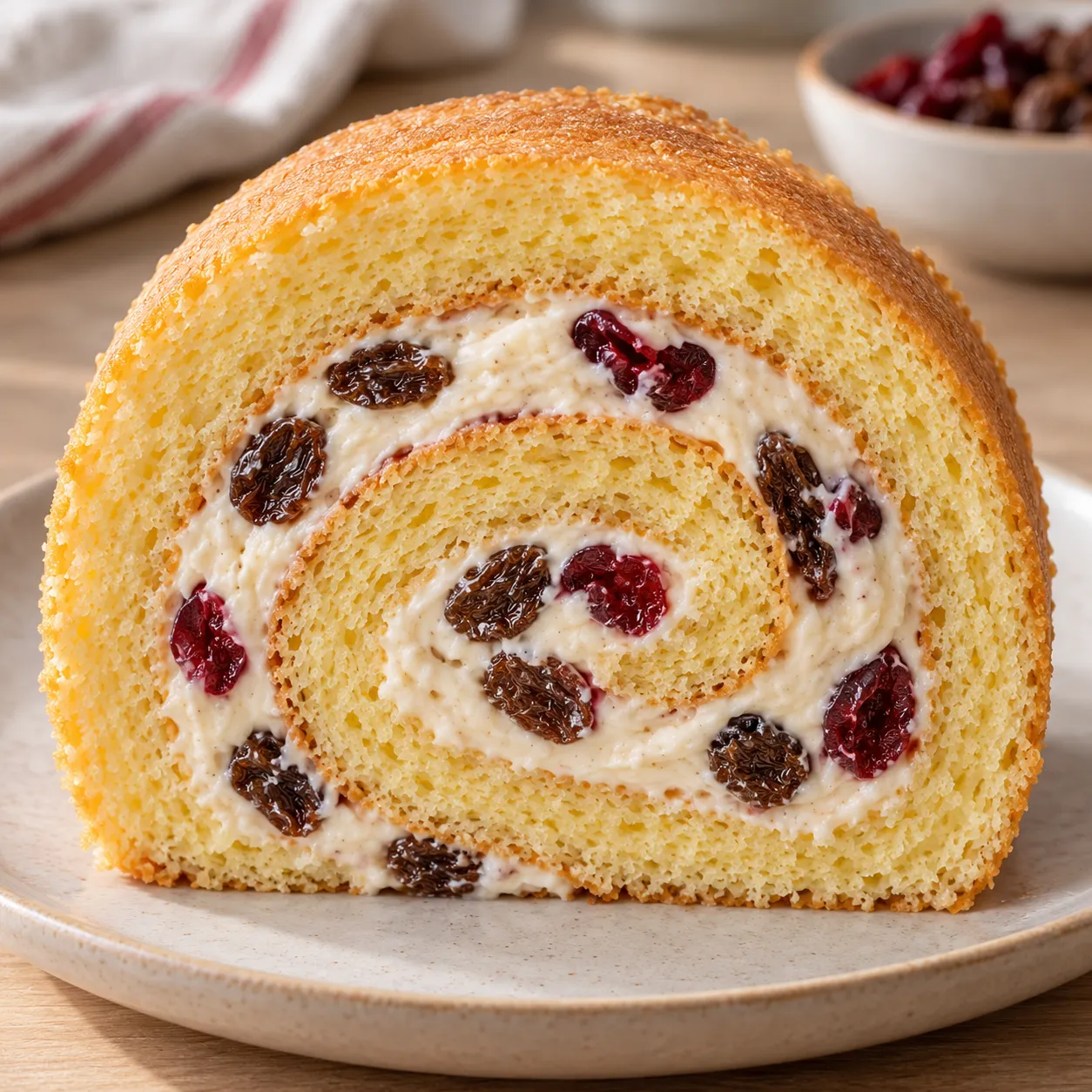 Sponge roll with vanilla and raisins — cranberries