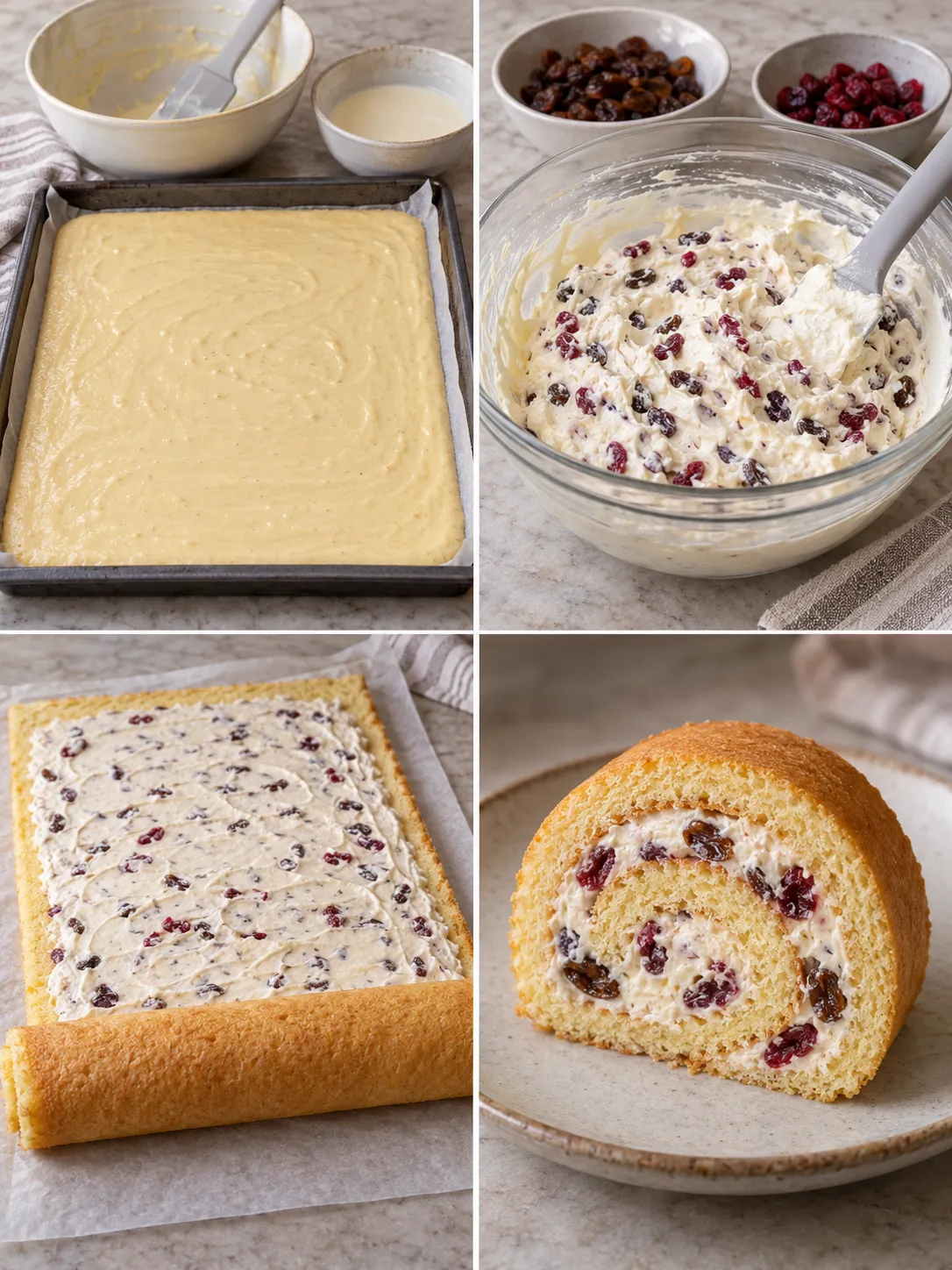 Sponge roll with vanilla and raisins — cranberries