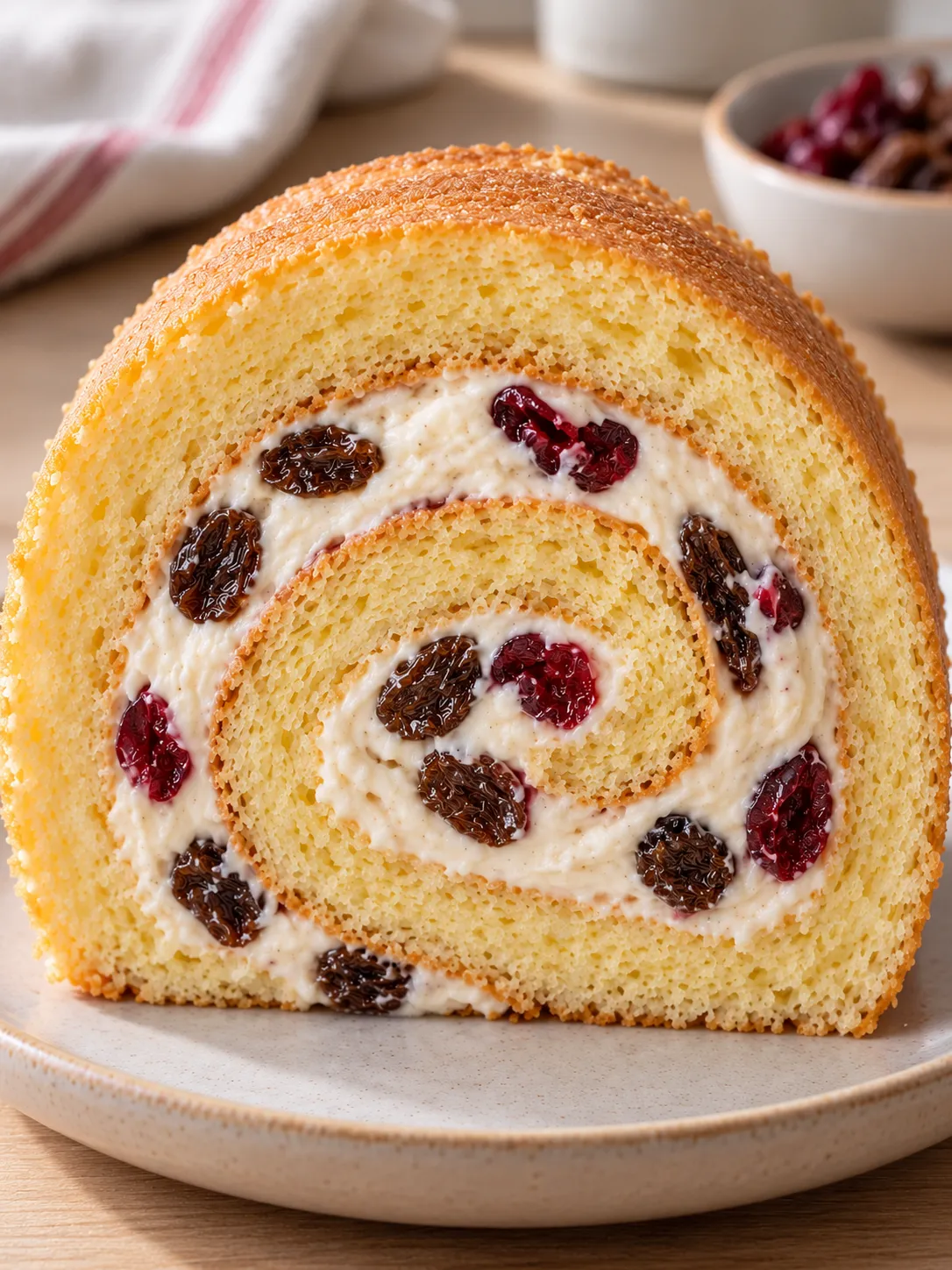 Sponge roll with vanilla and raisins — cranberries