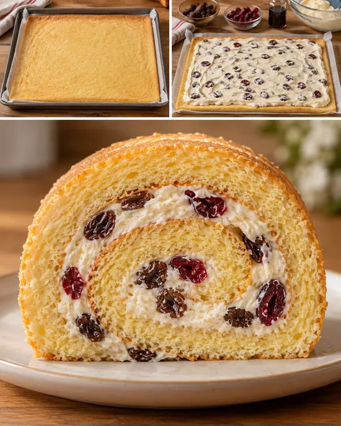 Sponge roll with vanilla and raisins — cranberries