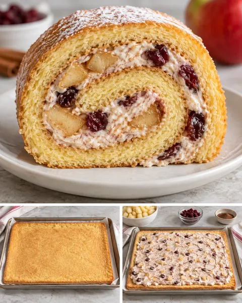 Sponge roll with cinnamon and apple — cranberries