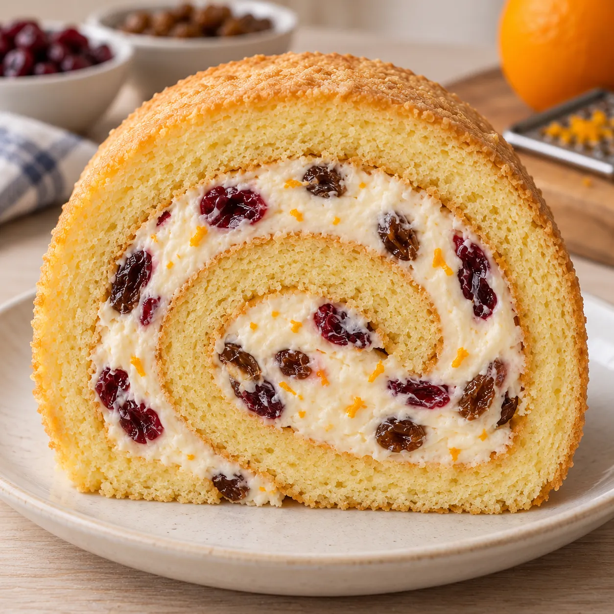 Sponge roll with cranberries and orange — raisins