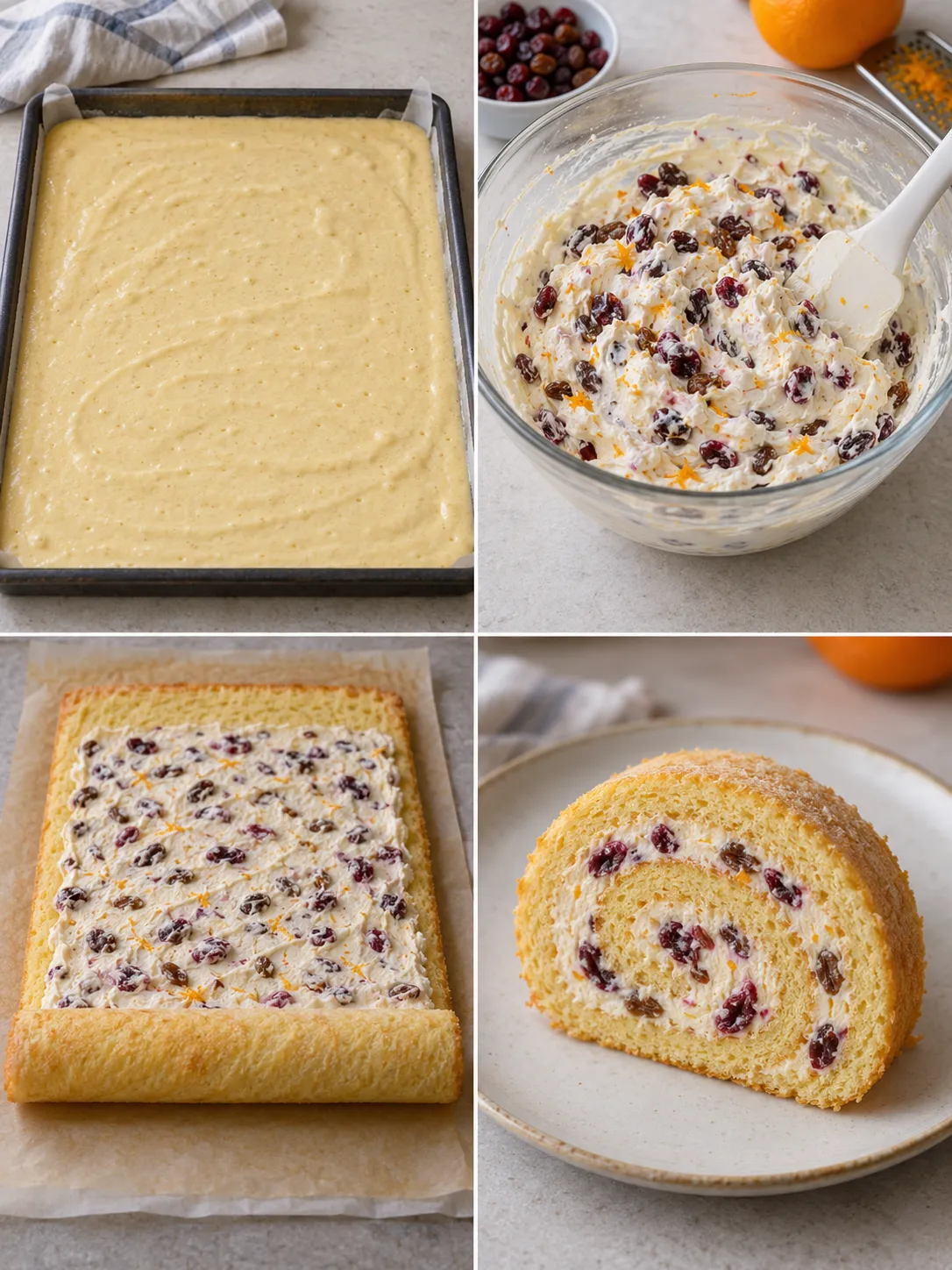 Sponge roll with cranberries and orange — raisins