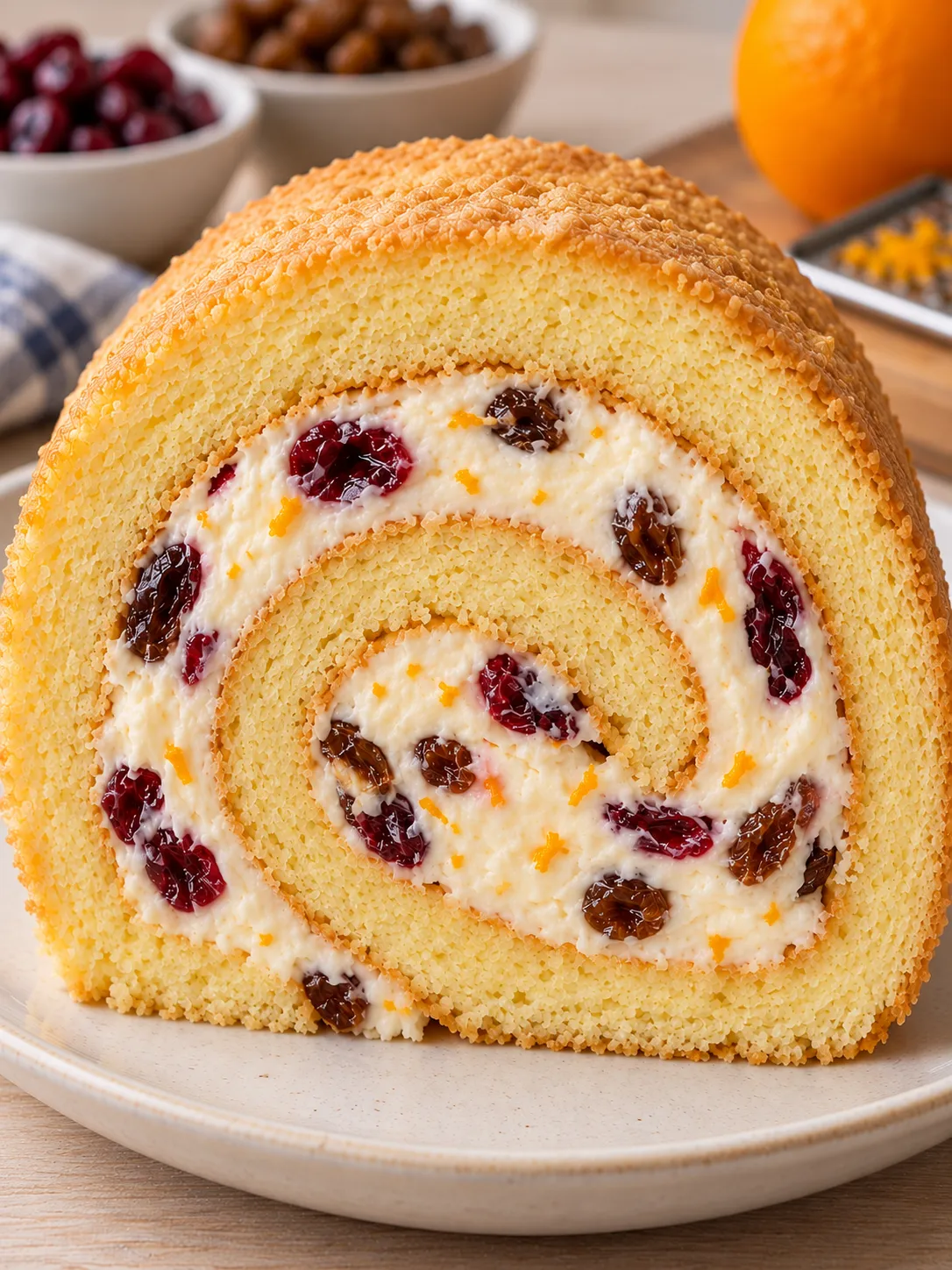 Sponge roll with cranberries and orange — raisins