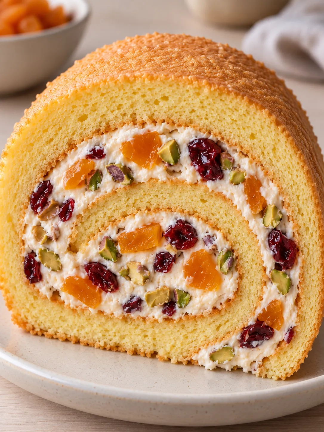 Sponge roll with apricots and pistachios — cranberries