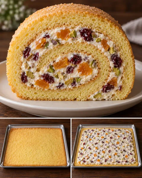 Sponge roll with apricots and pistachios — cranberries