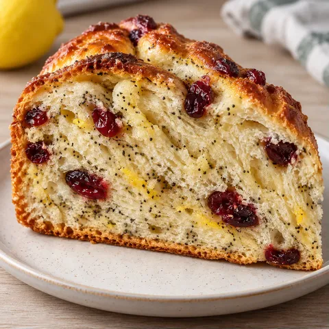 Sweet yeast cake with lemon and poppy seeds — cranberries