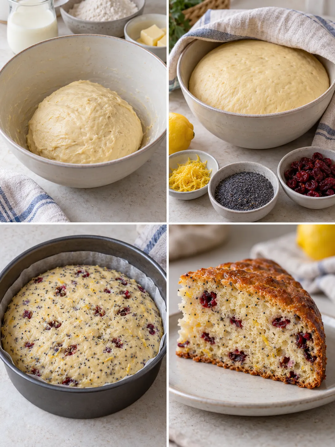 Sweet yeast cake with lemon and poppy seeds — cranberries