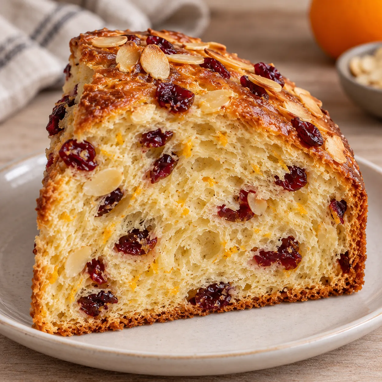 Sweet yeast cake with orange and almonds — cranberries