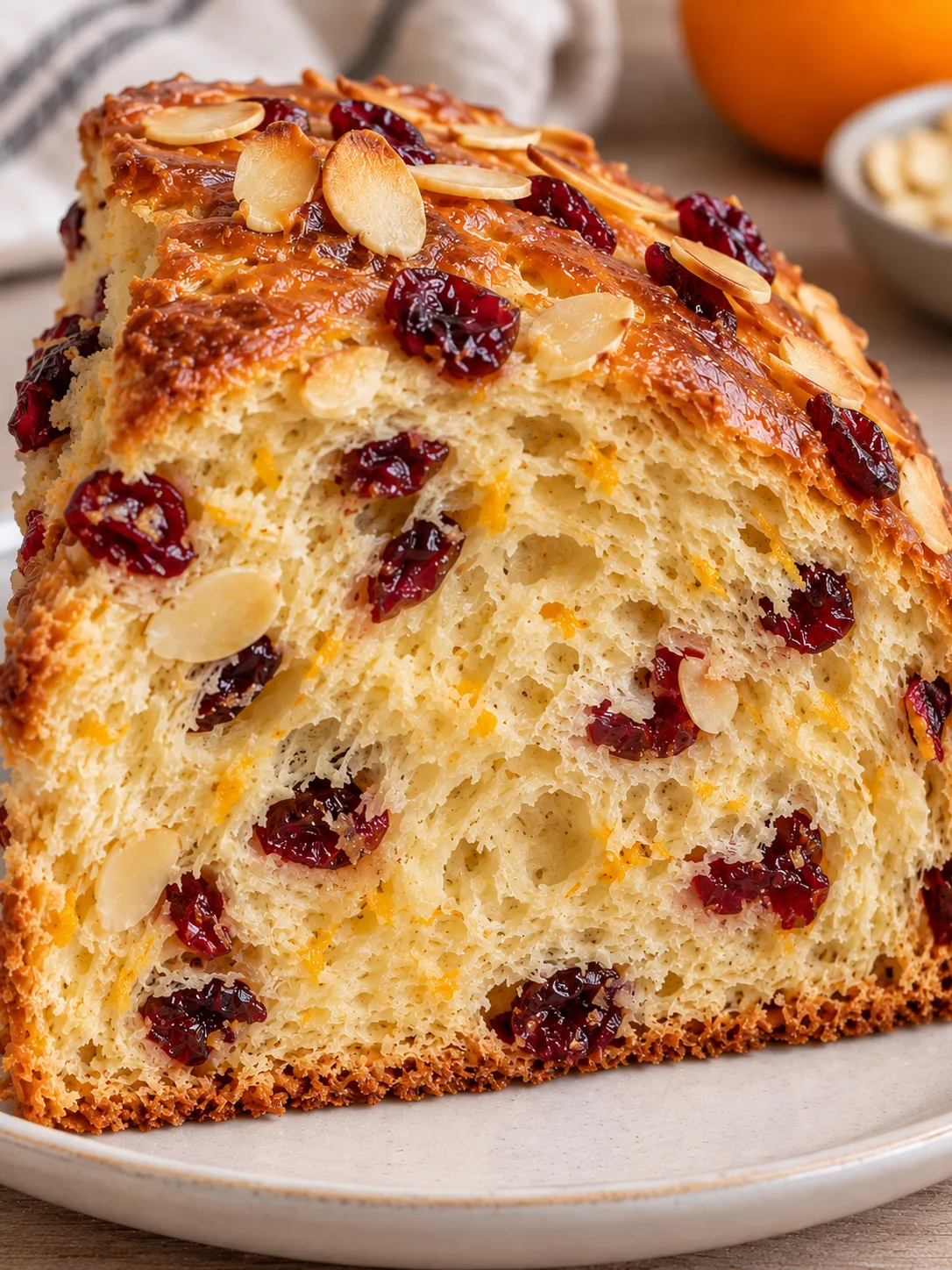 Sweet yeast cake with orange and almonds — cranberries