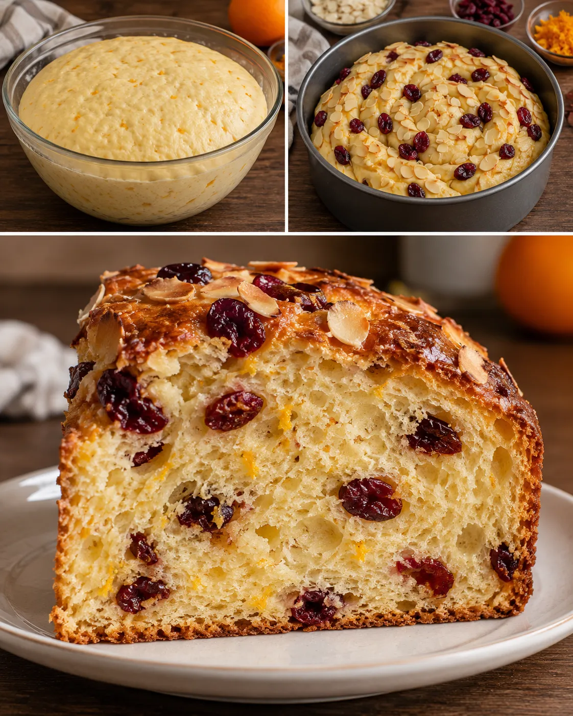 Sweet yeast cake with orange and almonds — cranberries