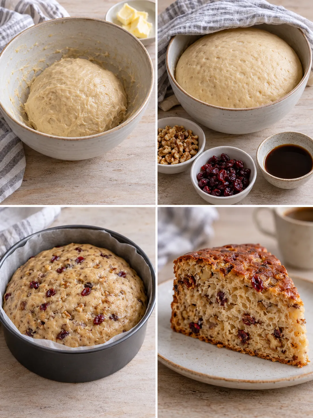 Sweet yeast cake with coffee and walnuts — cranberries