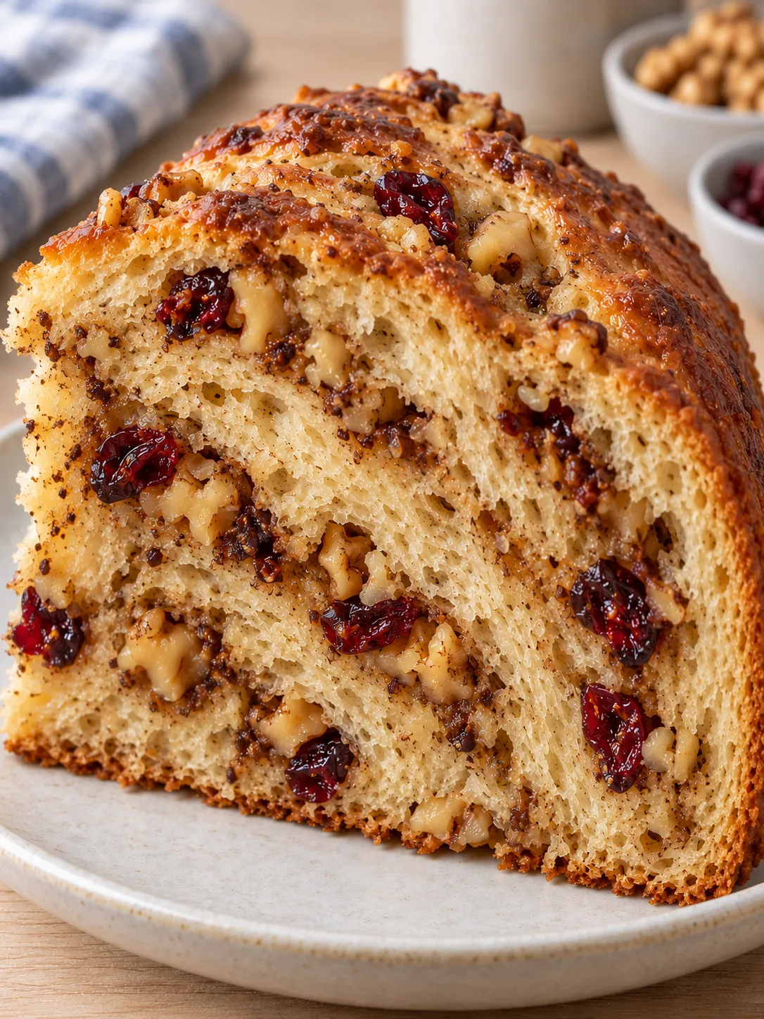 Sweet yeast cake with coffee and walnuts — cranberries