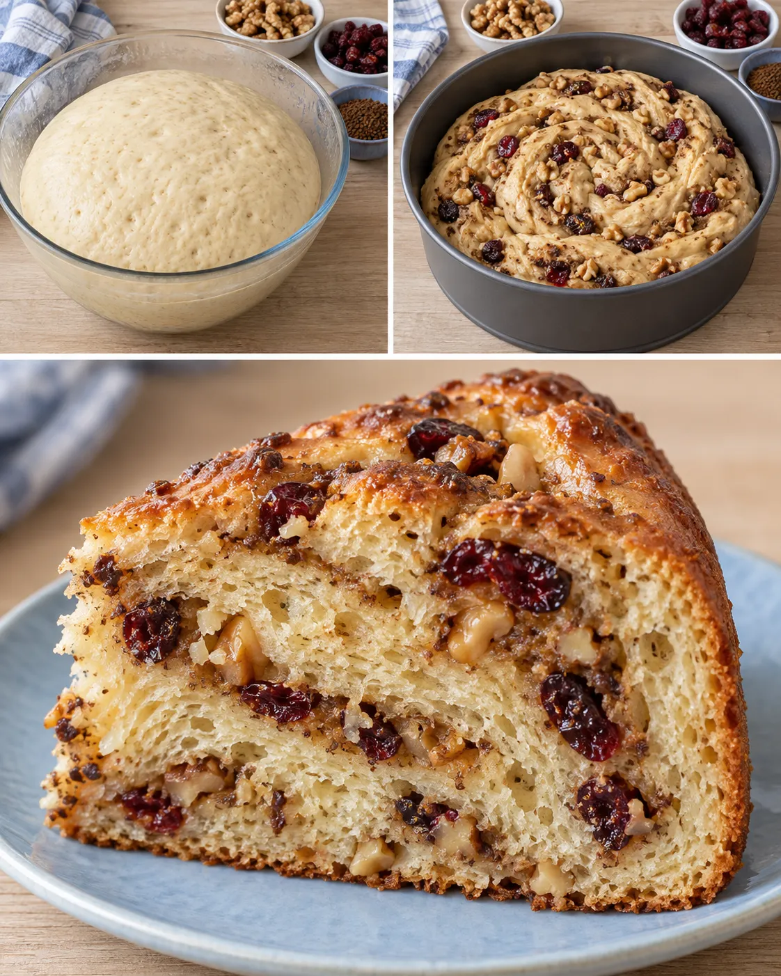 Sweet yeast cake with coffee and walnuts — cranberries