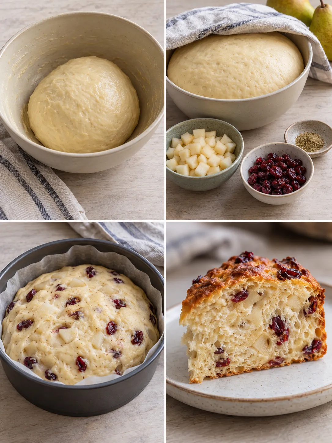 Sweet yeast cake with cardamom and pear — cranberries