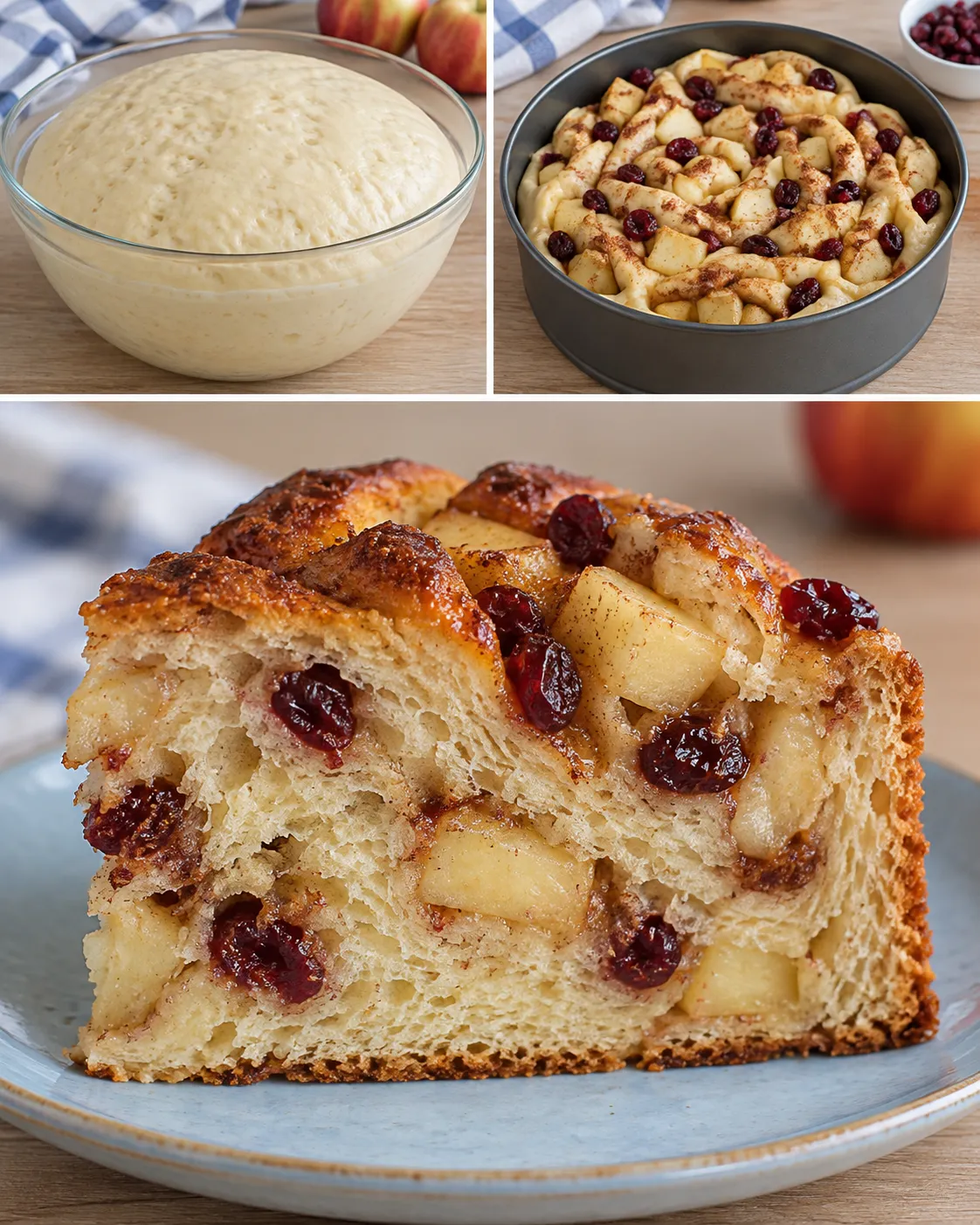 Sweet yeast cake with cinnamon and apple — cranberries