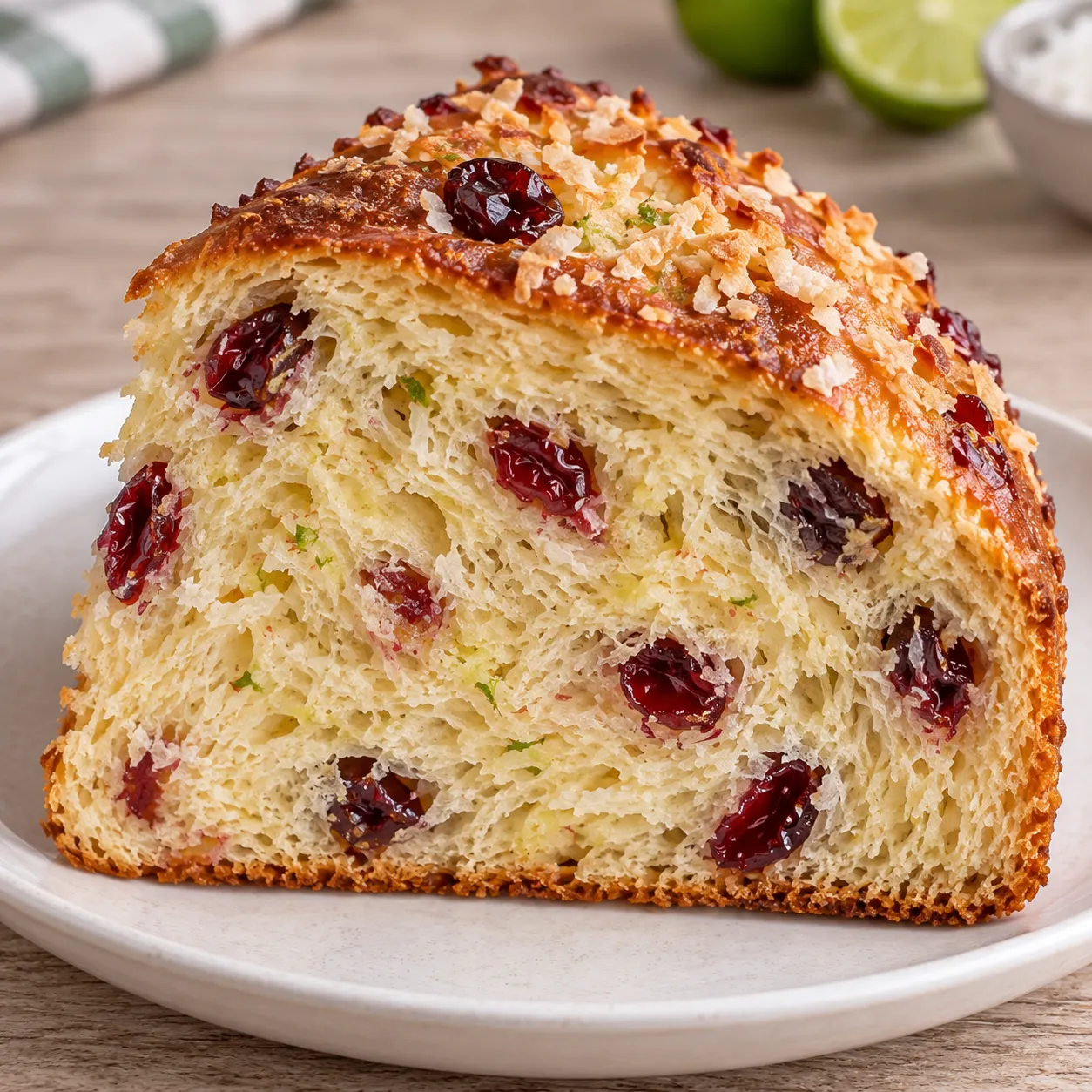 Sweet yeast cake with coconut and lime — cranberries