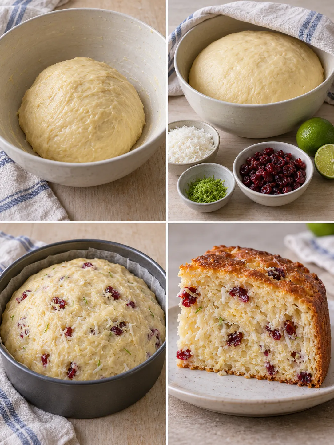 Sweet yeast cake with coconut and lime — cranberries