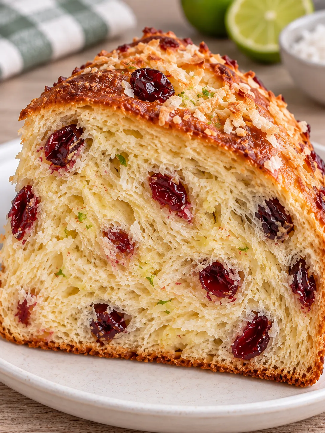 Sweet yeast cake with coconut and lime — cranberries