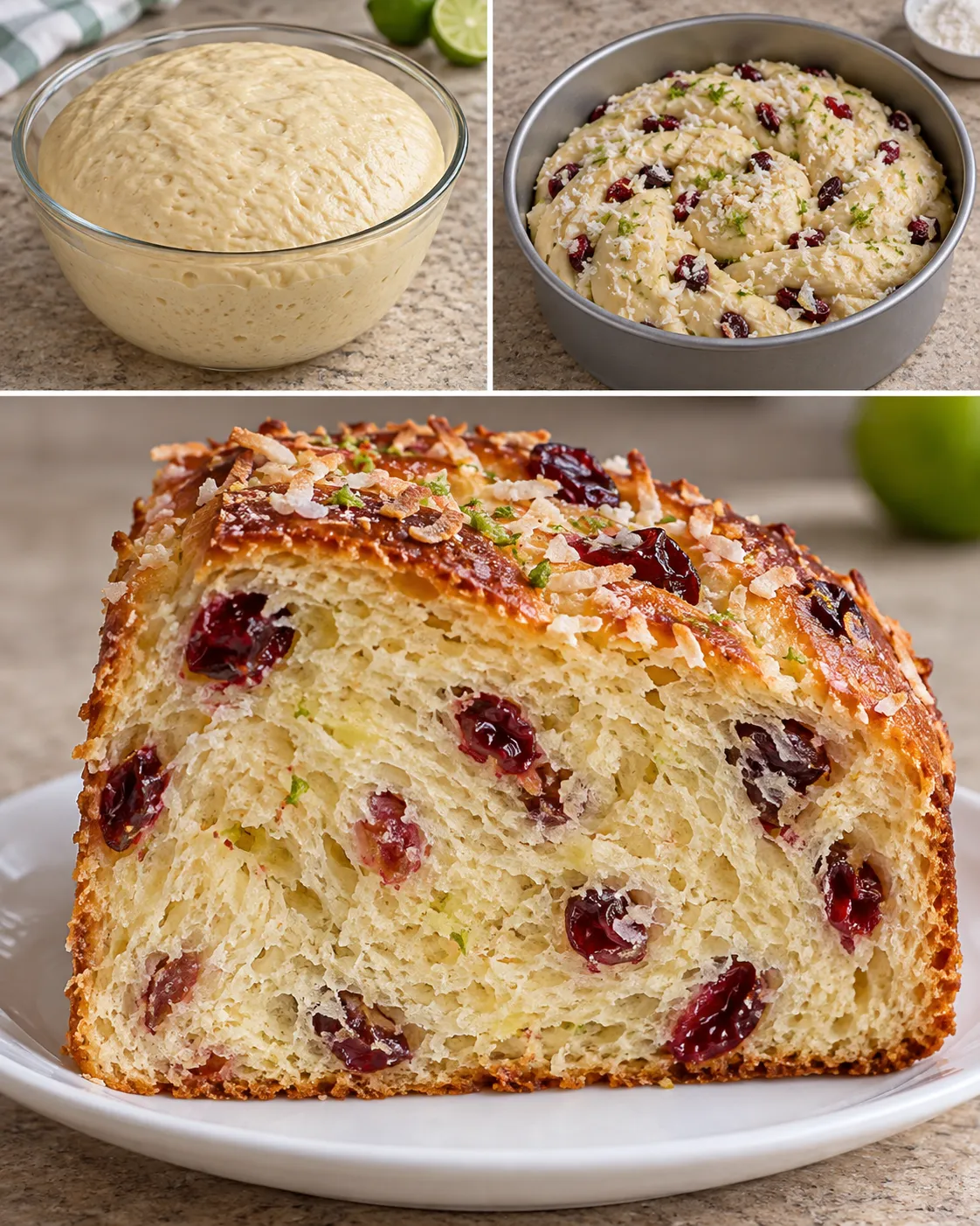 Sweet yeast cake with coconut and lime — cranberries