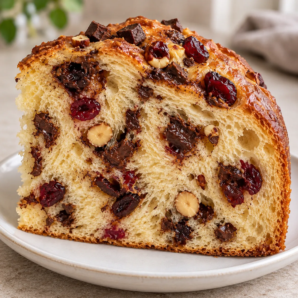 Sweet yeast cake with chocolate and hazelnuts — cranberries