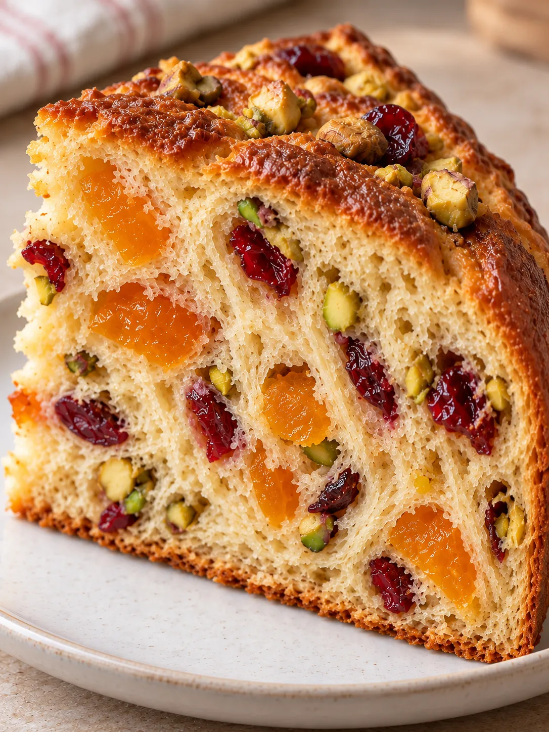 Sweet yeast cake with apricots and pistachios — cranberries