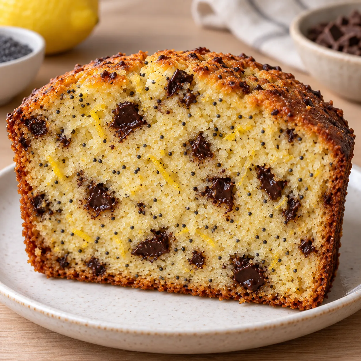 Butter loaf with lemon and poppy seeds — dark chocolate