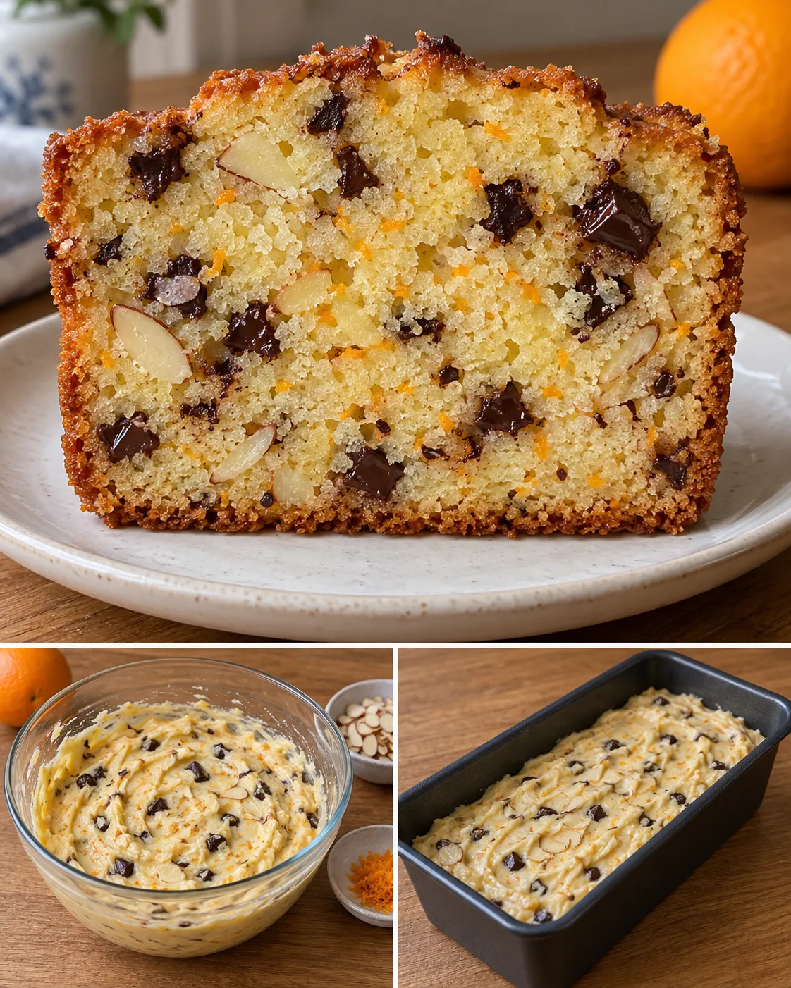 Butter loaf with orange and almonds — dark chocolate